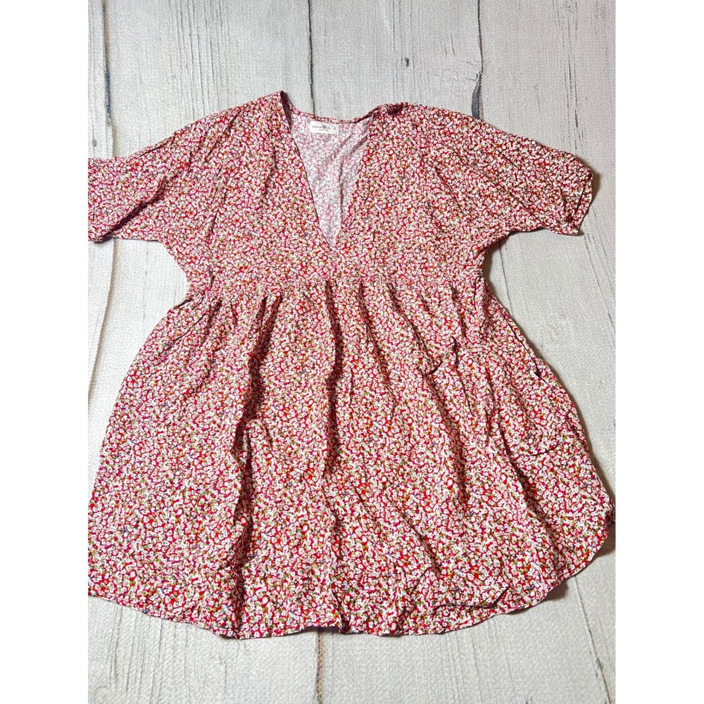 Natural Life Tunic Dress Womens Medium Red Floral Boho Cottagecore Babydoll